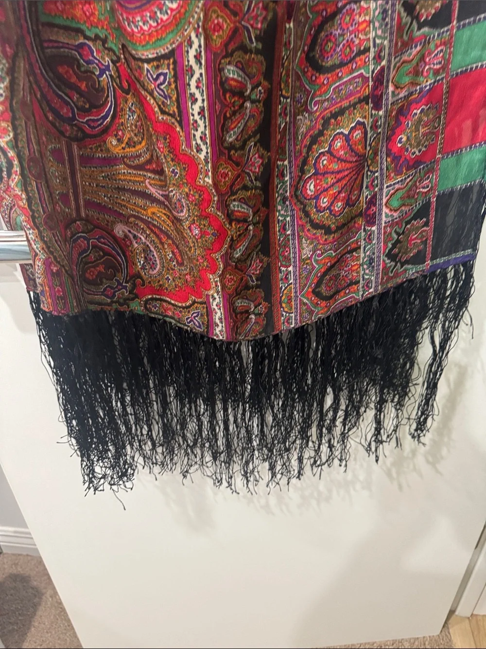 Boho Paisley Fringe Shawl Scarf - Red, Green, Purple B15